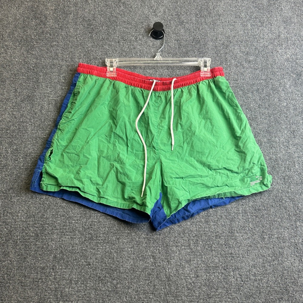 Vintage Polo Sport Swim Trunks Mens Large Green Colorblock 90s 4" Summer Casual